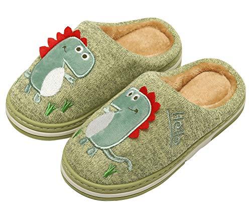 INMINPIN Inverno Pantofole da Casa Bambini Caldo Peluche Pantofola da Invernali Carino Dinosauro Comode Ciabatte Interne di Cotone per Ragazze Ragazzi,Verde,32/33 EU = Fabbricante 34/35