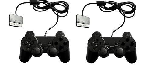 FLLAGG20 | 2X Controller cablato Compatibile con Ps2, PS1, PSX | Nero, 1.8m cavo, | Doppia Vibrazione, Plug and Play, layout ergonomico | Joystick Compatibile con giochi arcade