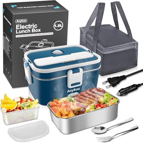 Anykuu 100 W Scaldavivande Elettrico Portatile 1.8L Porta Pranzo Termico 3 in 1(12V/24V/240V) per Auto Camion e Ufficio Lunch Box Riscaldatore Scalda Vivande Portatile con Forchetta e Cucchiaio