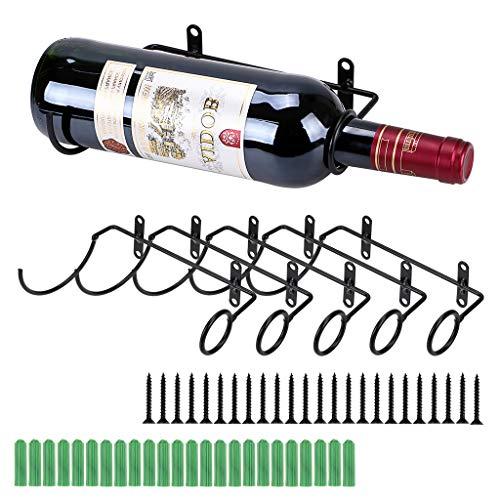BSTKEY - Set di 6 portabottiglie da parete in ferro, per bottiglie di vino e liquore Bocca della bottiglia a destra