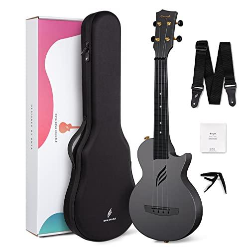 Ukulele Concerto Enya Nova U 23 pollici ukelele kit per principianti e Professionale con tutto il corpo in fibra di carbonio,borsa imbottita,tracolla,capotasto,corde di scorta(nero)