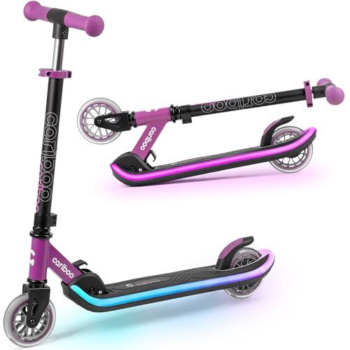 Cariboo Monopattino Bambino 3 anni - Pedana Luminosa - Pieghevole - Manubrio Regolabile - fino a 50 kg - LEDstar Rosa