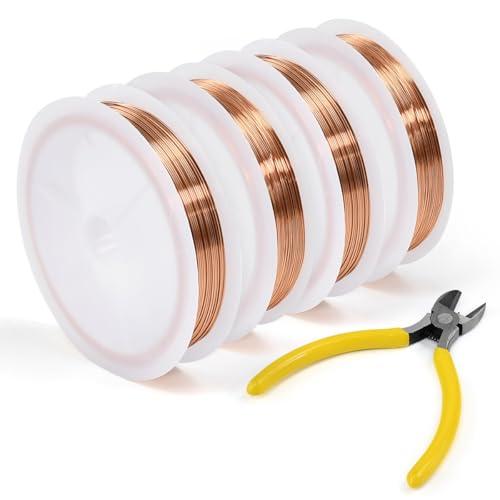 VGECEE 4 Rotoli Filo di Rame con 1 Tagliafili 0.2mm/0.3mm/0.4mm/0.5mm Filo di Rame Smaltato 200m Cavo R ame Avvolgimento Bobina di Ram e Cavo Fili di Ram e Isolato per Avvolgimento Motori Gioielli