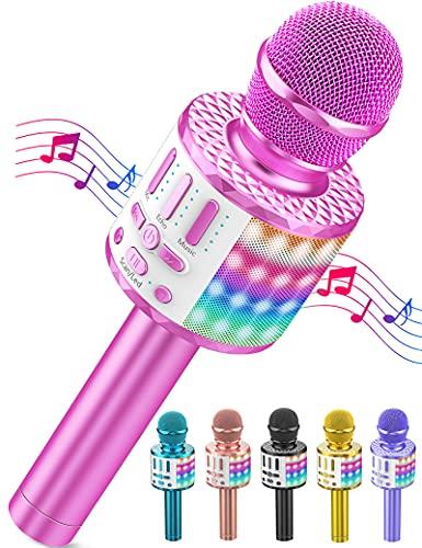Microfono Karaoke Bluetooth, Microfoni Karaoke Wireless con LED Flash, Portatile Karaoke Player Bambini, Altoparlante, Cambia Voce, per KTV/Casa/Festa/Canto, Compatibile con Android/iOS