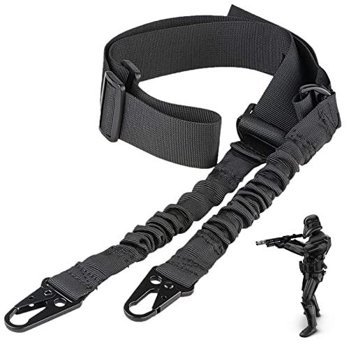 ZONSUSE Cinghia Fucile 2 Punti,Imbracature da Caccia,Cinghie per Airsoftn,con Gancio in Metallo, Rilascio Flessibile, Adatto per Fucile Softair Caccia Campeggio (Nero)