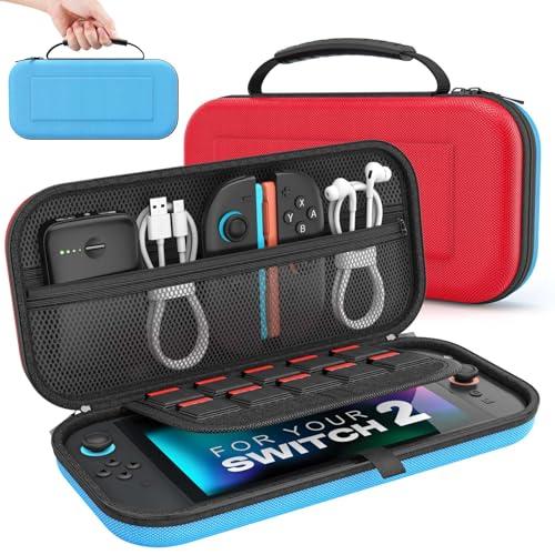 MoKo Custodia per Nintendo Switch 2 2025, Custodia da Viaggio Rigida Protettiva Portatile per Switch 2 Console Accessori, Cover di Grande Capacità con 10 Slot per Cartucce e Tasche, Rosso & Blu