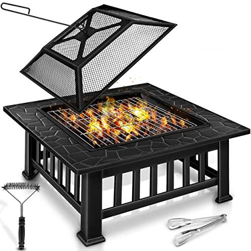 tillvex Braciere con Parascintille e Griglia | Braciere Esterno per il Giardino | 3 in 1 BBQ Grill con Coperchio, Attizzatoio, Pinze e Griglia a Carbone