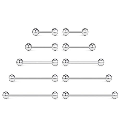 NewkeepsR 5 Paia-1,0mm Barbell con Filettatura Esterna in Acciaio, Piercing al Capezzolo con Fossetta Sulla Guancia Industriale 6mm 8mm 10mm 12mm 14mm