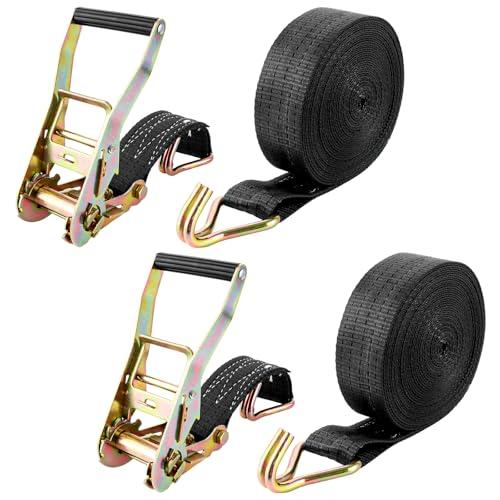 DAJAVE Set di 2 Cinghie a Cricchetto, 10M Cinghia di Ancoraggio con Tenditore a Cricchetto e Ganci, Larghezza 50mm Cinghia Fissaggio a Cricchetto Ratchet, di alta Qualità, Gancio a J, Fino a 4000 kg