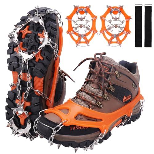 WIN.MAX Ramponi da Ghiaccio a 19 Denti Tacchette da Ghiaccio in Acciaio Inossidabile Spikes Neve Ramponi Portabile con Ottimo Grip per Picco di Ghiaccio Escursionismo Camping Moutaineering (Giallo M)