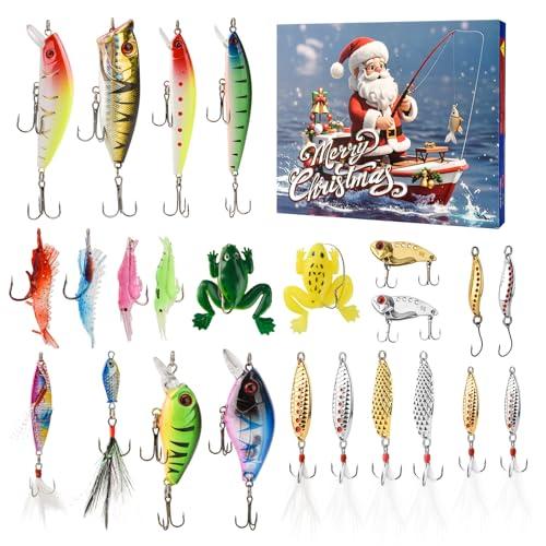 LTFIOON CalendarioAvventoPesca 2025 Calendario dell'Avvento di Natale, 24 Set di Esche da Pesca Calendario dell'Avvento Regalo per Pescatori Adulti, Uomini, Ragazzi