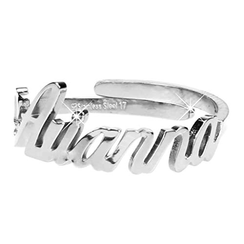 Flowers Anello Donna con Nome in Acciaio Inossidabile, Scritta Nome in Corsivo. Misura Regolabile (Arianna)