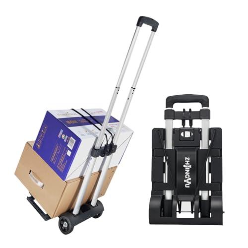 ZHJINGYU Carrello Pieghevole Alluminio 35KG - Asta Telescopica Pieghevole - Con Corde Espansione - Ideale per Viaggi, Traslochi, Aeroporti & Uffici
