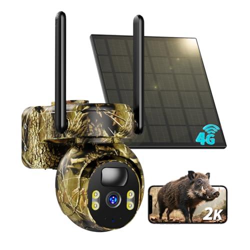 SEHMUA Fototrappola con SIM e Pannello Solare, Fototrappola Notturna 4G, Telecamera con SIM 4g da Esterno, Visione Notturna, Rilevamento PIR, PTZ 360, Impermeabile IP66