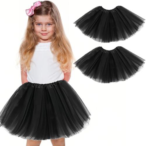 WKRTDY 2 pcs gonne Totem in Tulle Corto Elasticizzato per Bambine, Tutù gonna in tulle, Tutu da Bambina in Tulle Feste Danza Gonna da Festa per Bambine, per feste di compleanno (nero, 3 Strati)