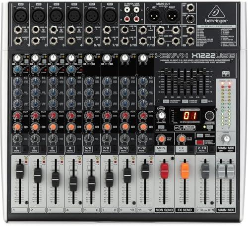Behringer XENYX X1222USB Mixer Premium a 16 ingressi 2/2 bus con preamplificatori microfonici e compressori XENYX, equalizzatore britannico, processore multi-effetto a 24 bit e interfaccia USB/audio