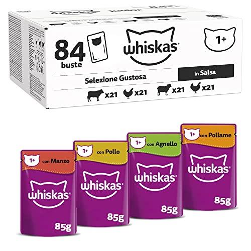 Whiskas Selezione Gustosa in Salsa 1+, Cibo Umido per Gatti, Pacco Formato Scorta, 84 Bustine ognuna da 85g (84 x 85g)