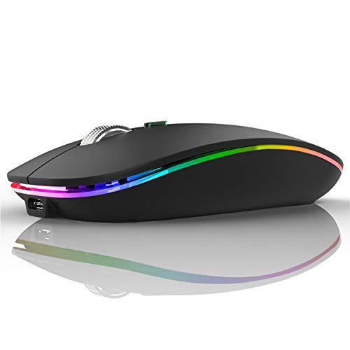 Uiosmuph G12 Mouse Wireless, 2,4 GHz con Ricevitore USB Mouse Senza Fili, DPI Regolabile LED Mouse Wireless Ergonomico for Mac/PC/Laptop/iPad - Nero Opaco