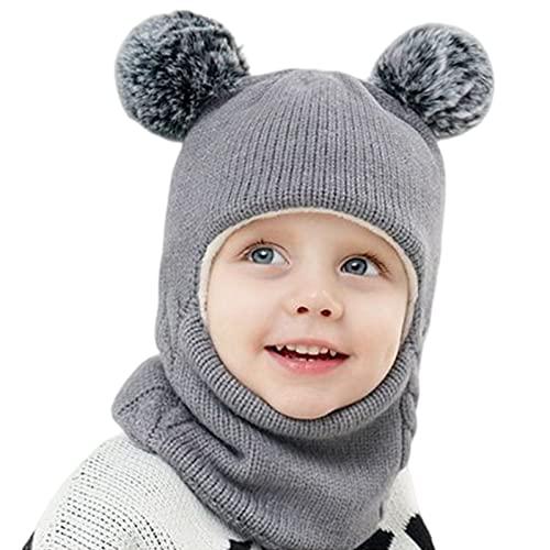 Balakaka 3 in 1 Cappello Bambino Sciarpa Inverno Berretto Scaldacollo Set Scaldacollo Set Invernale Unisex Cappello con Orecchie da Orso Bambini Cappello
