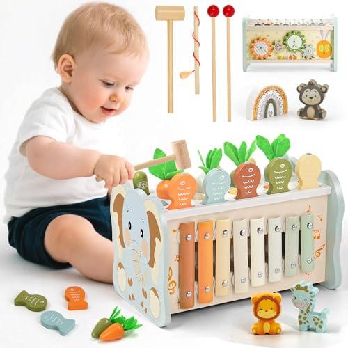 Almaxi Giochi Montessori 1 Anno, 6 in 1 Giochi Legno Bambini 1 Anno, Giocattoli Bambino con Acchiappa La Talpa, Giochi Pesca, Xilofono Bambini, Regalo Bambino Bambina 1 2 3 Anni Compleanno Natale