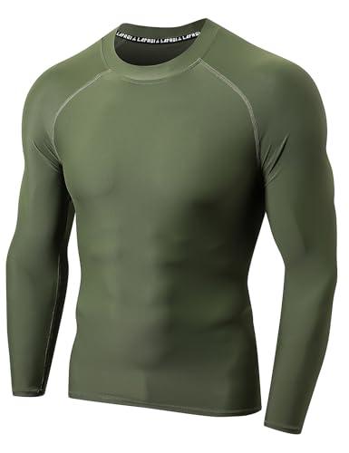 LAFROI Maglietta a Maniche Lunghe da Uomo UPF 50+, Compressione, BJJ, Nuoto, Rashguard Olive Size LG