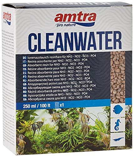 Amtra Cleanwater - Resina Assorbente per inquinanti organici (NH3 NO2 NO3 PO4) in acquari d'Acqua Dolce e Marina, Formato 250 ml