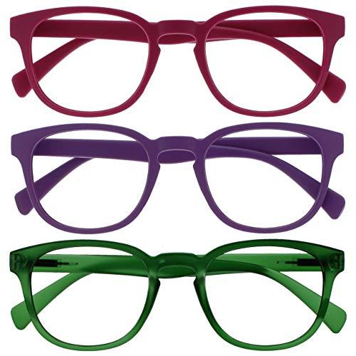 OPULIZE Pop 3 Pacco Retrò Giro Liscio Opaco Pink Porpora Verde Uomo Donna Occhiali Da Lettura Cerniere Molla RRR2-456 +3,00