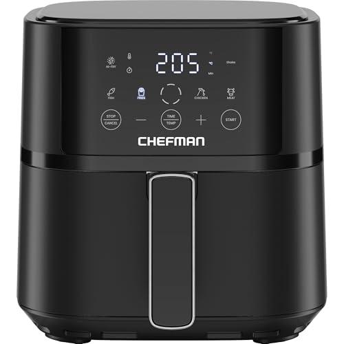 Friggitrice ad aria Chefman da 3,8 l, pasti facili e veloci, friggitrice aria piccola tecnologia Hi-Fry per maggiore croccantezza, comandi 4 preselezioni, cestello lavabile in lavastoviglie - Nero