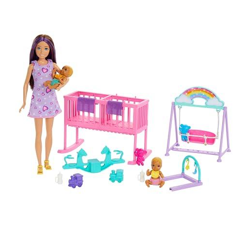 Barbie - Skipper Playset Cameretta, set con bambola Skipper e due gemelline, tanti accessori inclusi tra cui culla, altalena e dondolo, giocattolo per bambini, 3+ anni, HXM99