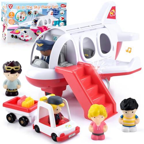 PLAY Viaggio Aereo Giocattolo Set per Bambini 1-3 Anni con Carrello Bagagli, Personaggi, Suoni e Luci Realistiche - Aeroplano Giocattolo Regalo per Bambini e Bambine (Idee Regalo Compleanno) (Rosso)