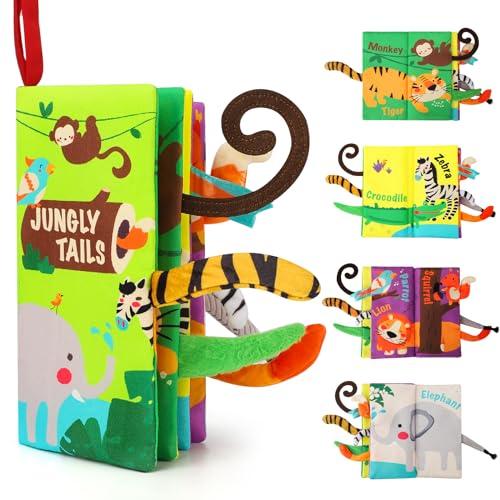 beiens Libri di Stoffa per Neonati 0 3 6 Mesi, Morbidi Libro Sensoriale Neonati Animali della Giungla, Giochi da Passeggino Libro Interattivo per Tummy Time