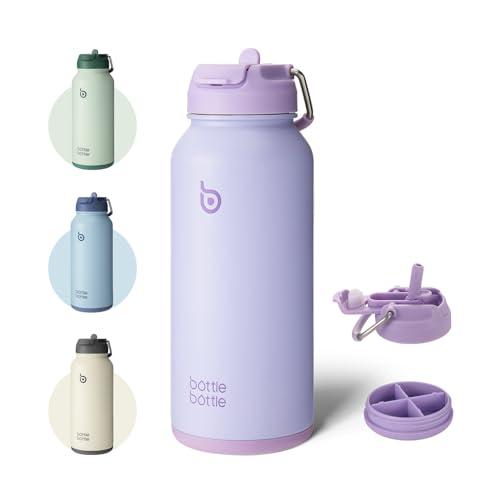 BOTTLE BOTTLE Borraccia Termica 850ml(30oz) con Cannuccia Thermos Bevande Calde Borraccia Sportiva Acciaio Inox con Paglia E Supporto Pillole (Lilla)
