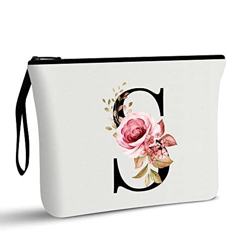 Beauty case personalizzato dalla A alla Z, regalo di compleanno per donne e mamme, regalo per la migliore amica, borsa cosmetica per sposa e damigella d'onore, Signore (S)