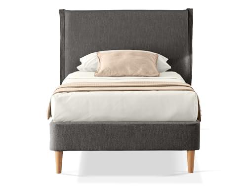 EVERGREENWEB Letto Singolo in doghe in legno con Testata e rivestimento in tessuto Tortora | facile da montare |Adatto per materasso cm 90x200 | Letto di Design |Mod. Parigi