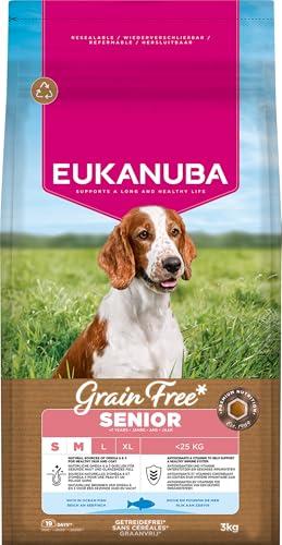 Eukanuba Senior Mangime per cani senza cereali con pesce per razze di taglia piccola e media, mangime secco premium senza cereali per cani anziani, 3 kg