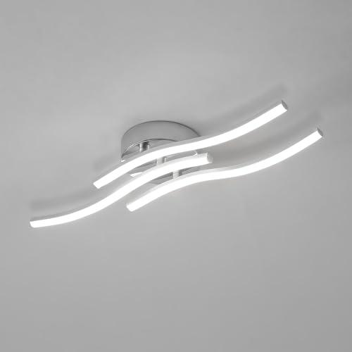 Comely Plafoniera LED da Soffitto, Argento 18W 2000LM Design Curvo Lampada Moderna da Soffitto, Lampadario LED Soffitto in Metallo per Sala da Pranzo, Soggiorno, Corridoio, Cucina, Bianco Freddo 6500K