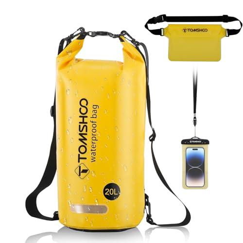 TOMSHOO Borsa Impermeabile 10L/20L Dry Bag Set Zaino Impermeabile con Marsupio Impermeabile e Custodia Impermeabile per Cellulare, Sacca Stagna per Spiaggia Kayak Nuoto Pesca Rafting Canoa Campeggio