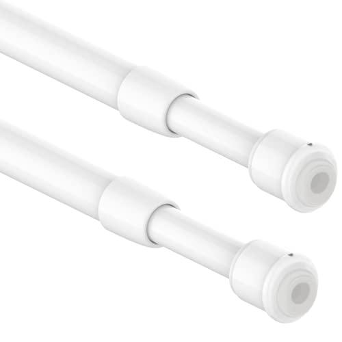 2 Pezzi Bacchette per tende a vetro senza forare, bastone tenda a pressione estendibile asta per tende con molla a pressione bastoni per tende a pressione, diametro 10mm, 30-45cm(Bianco)