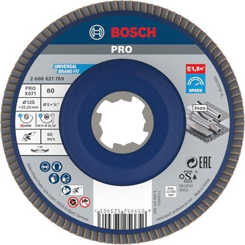 Bosch 1x Disco lamellare PRO X571 piccole, versione angolata, X-Lock (per Acciaio, Acciaio inossidabile, Ø 125 mm, Grano 80, Professional Accessorio Smerigliatrice angolare piccola)