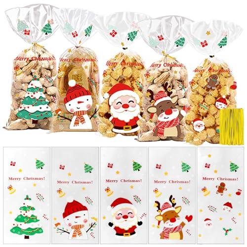 Coicok 100 Pezzi Sacchetti Biscotti Natale, Trasparenti, per Confezioni, Sacchettini Alimentari Natalizi Bustine Cellophane per Caramelle Regali di Natale fai da te, Feste