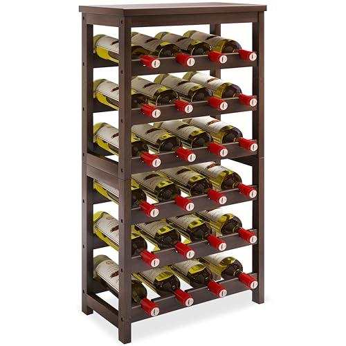 STELLSTAR Scaffalatura per vino per bottiglie da 24 bottiglie Scaffalature in bambù a 6 livelli con portabottiglie di vino da tavolo con ripiani non oscillanti Noce