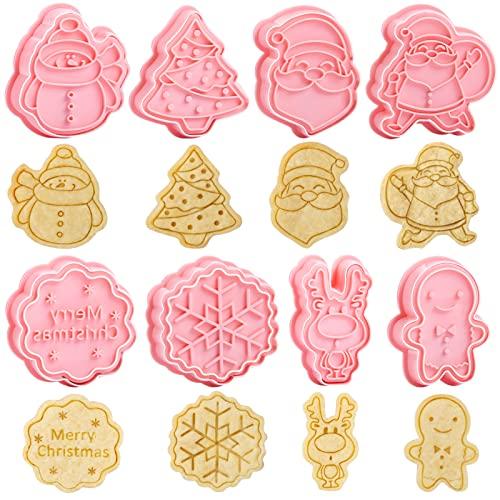 8 Pezzi Formine Biscotti Natale, 3D Pressable Formine per Biscotti, Tagliapasta Natalizie per Biscotti Bakeware Fondente Torta Paletta
