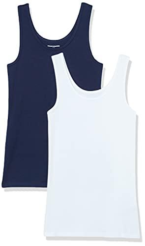 Amazon Essentials 2-pack Tank, Camicia Donna, Blu (Navy/White), Small (Taglia Produttore: )