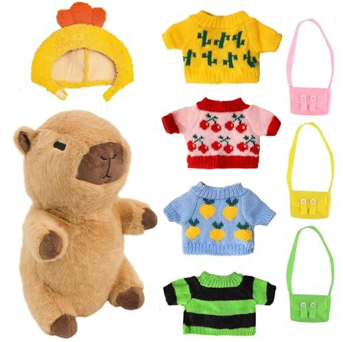 Bacxzomx Peluche Capibara 9pcs Set, 25 cm Capybara Peluche con Vestiti e accessori, Giocattoli Interattivi di Capibara Con Costume, Regalo per Ragazzi e Ragazze