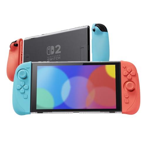 playvital Ranger Cover Dockable Rigida per Nintendo Switch 2 Console, Custodia Protettiva Silicone per Joycon 2, Supporto Regolabile Copri Analogici Accessori per Switch 2, Trasparente&Blu&Rosso