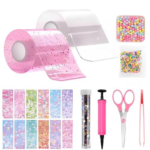 TFSZE 20 Pezzi Nano Tape Bubble Kit,Nano Tape Bubble Kit Lavoretti Creativi per Bambini,Kit Fai da Te Bolle di Nastro Nano,Contiene pacchetti di materiale di base（Colore Trasparente+Rosa）
