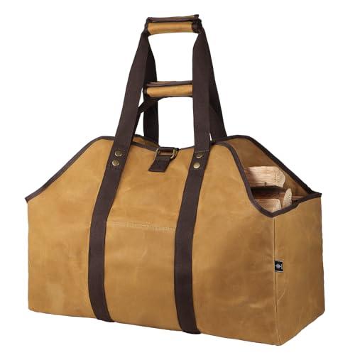 BONTHEE Portalegna da Ardere in Tela Cerata, Supporto Extra Large da Interno Con Manici, Cuscinetto per Alleviare il Peso e Facile Trasporto