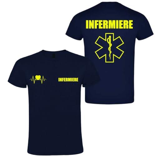 T-shirt in cotone adatto per infermiere 118 soccorso con stampa fluo fronte e retro NM (Blu Navy, 3XL)