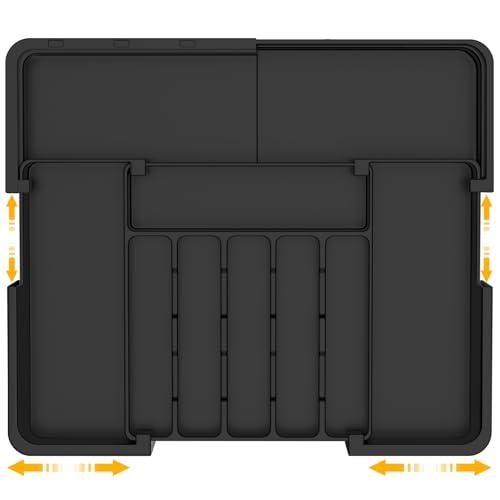 ROELLY Portaposate Da Cassetto, Porta Posate Cucina Con 9 Scomparti, In Silicone 37 * 33 cm, per Riporre Le Posate Da Cucina e I Cassetti, Nero