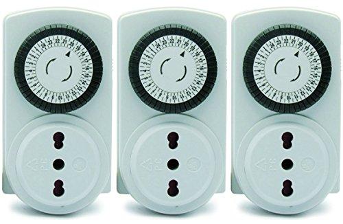 Electraline 3333 Kit 3 pezzi, Programmatore Timer meccanico giornaliero, 3680 W, 250 V, Set di 3